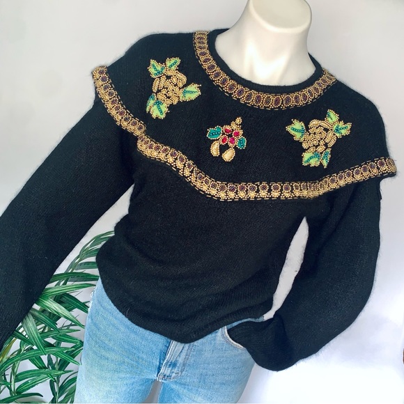 Marni Sweaters - v i n t a g e :: Silk Angora Pearl Embroidered Knit Holiday Sweater